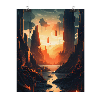 Cyberpunk Metropolis Ablaze: Nocturnal Digital Masterpiece - Poster