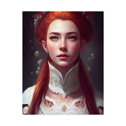Soft Glow Redhead Portrait: Elegant Female Artwork in Dress - Poster