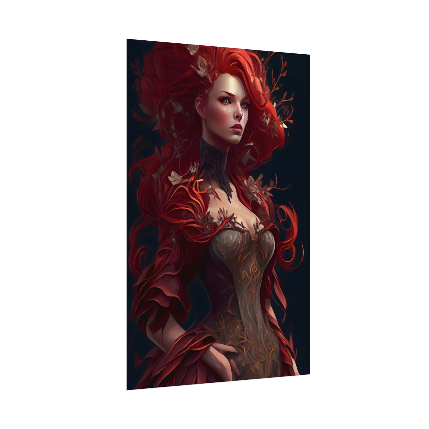 Red Hair Portrait: Elegant Female in Black Dress - Poster
