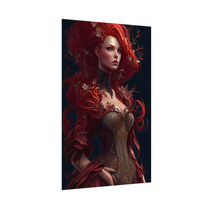 Red Hair Portrait: Elegant Female in Black Dress - Poster