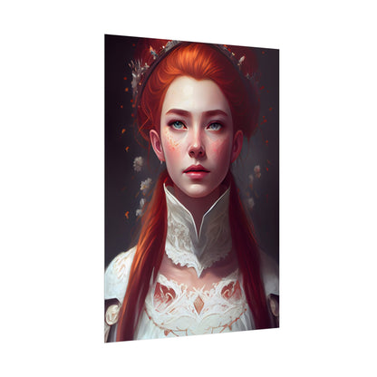 Soft Glow Redhead Portrait: Elegant Female Artwork in Dress - Poster