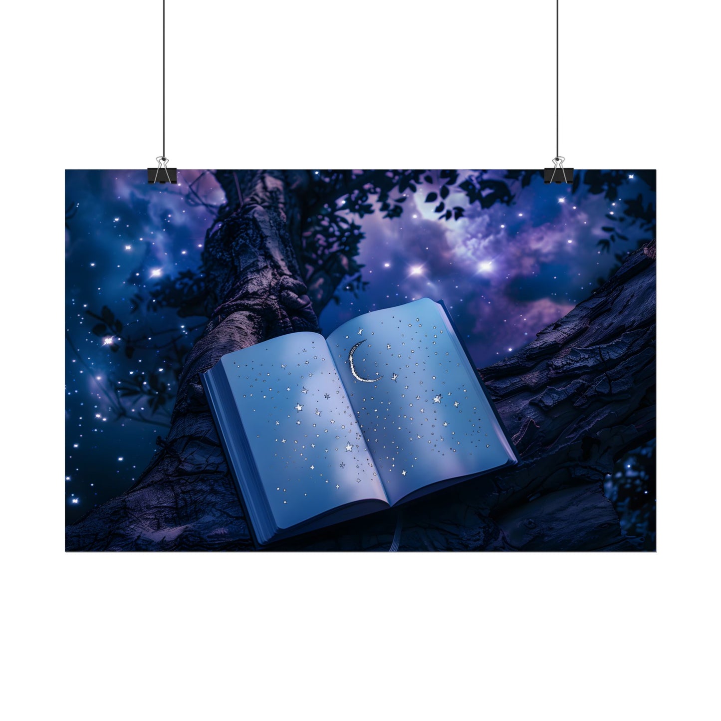 Mystical Night Sky: Celestial Dreams with Crescent Moon and Stars - Poster