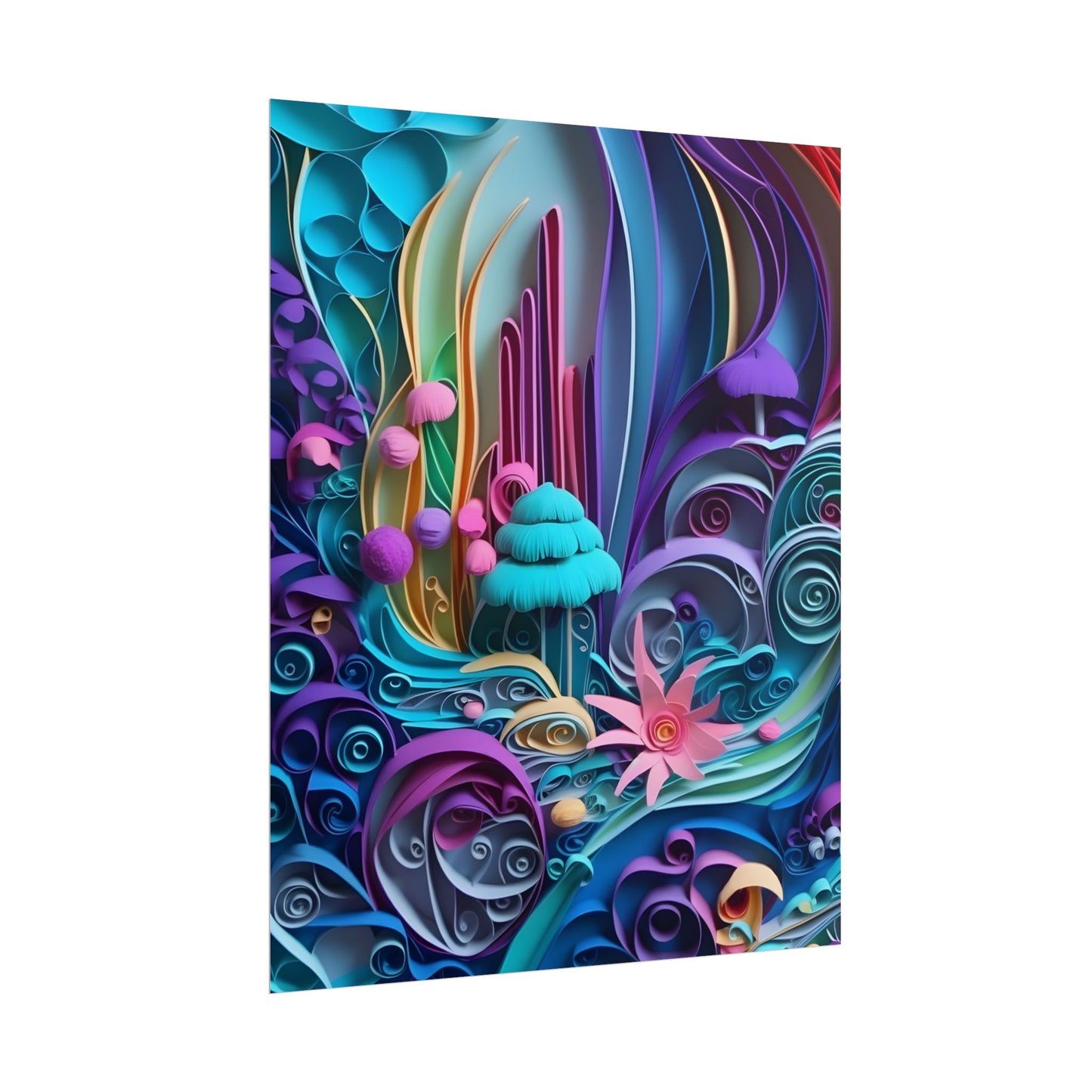 Vibrant Beach Landscape: Paper Quilling Artwork - Poster