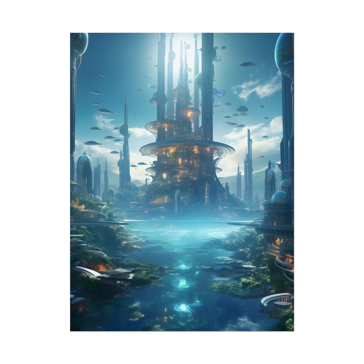 Underwater Futuristic City: Submerged Metropol Digital Artwork - Poster