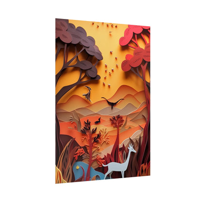 Vibrant African Quilled Landscape: Colorful Paper Artwork - Poster