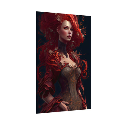 Red Hair Portrait: Elegant Female in Black Dress - Poster