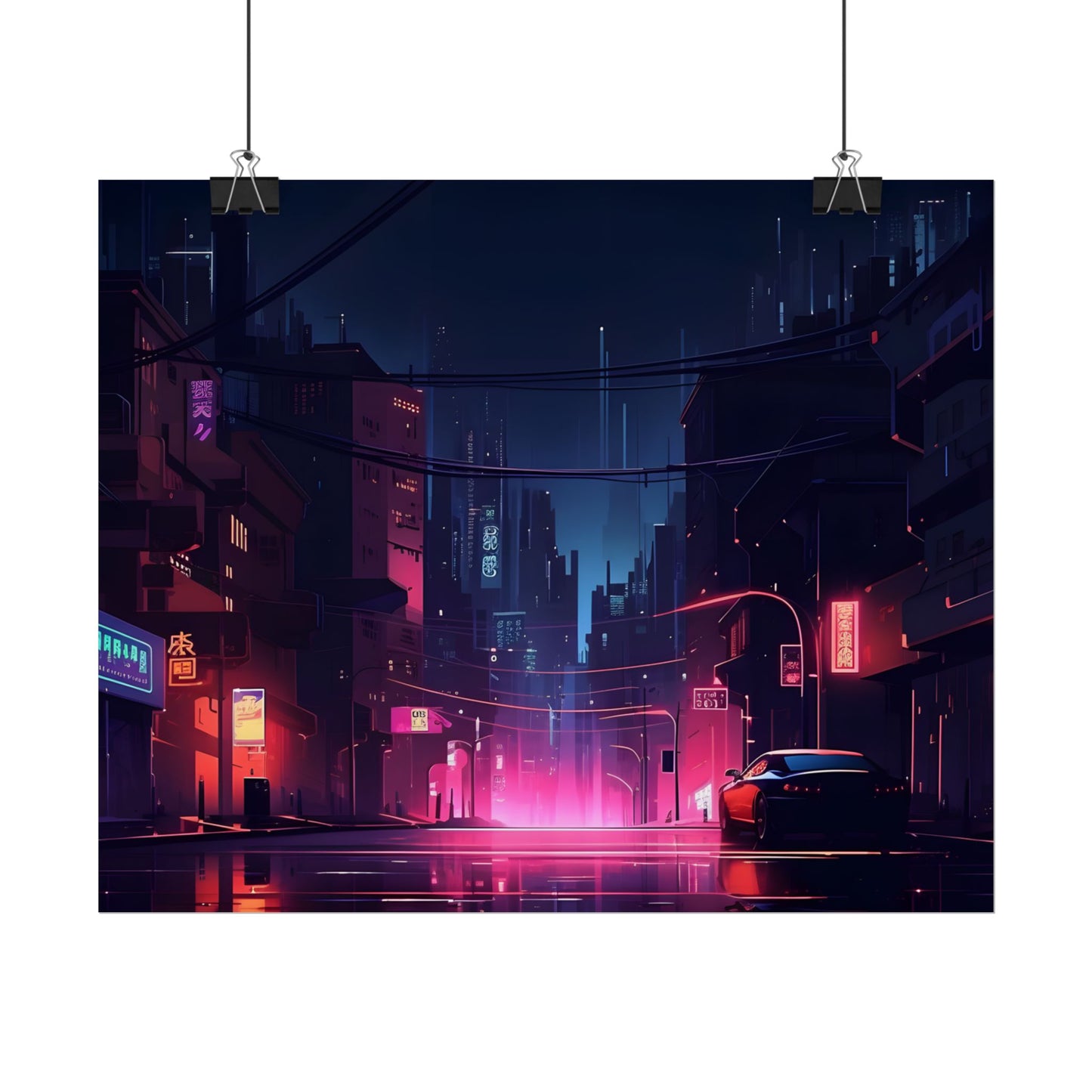 Melancholic Night: A Cyberpunk Urban Landscape - Poster
