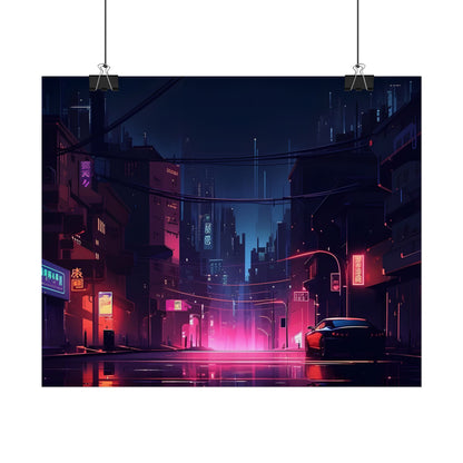 Melancholic Night: A Cyberpunk Urban Landscape - Poster