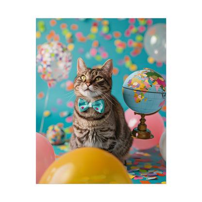 Whimsical Cat with Bow Tie: Mysterious Feline Artwork - Poster