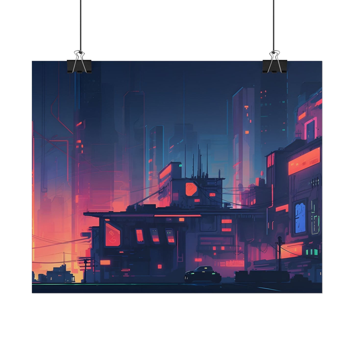 Cyberpunk Night: Melancholic Cityscape Digital Art - Poster