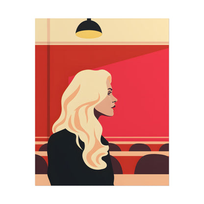 Minimalist Blonde Woman in Black Dress: Modern Art Poster - Poster
