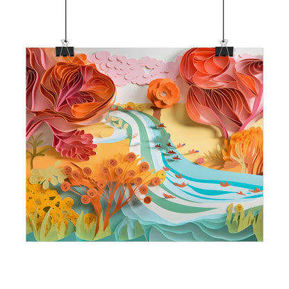 Magical Beach Landscape: Serene Paper Quilled Artwork - Poster