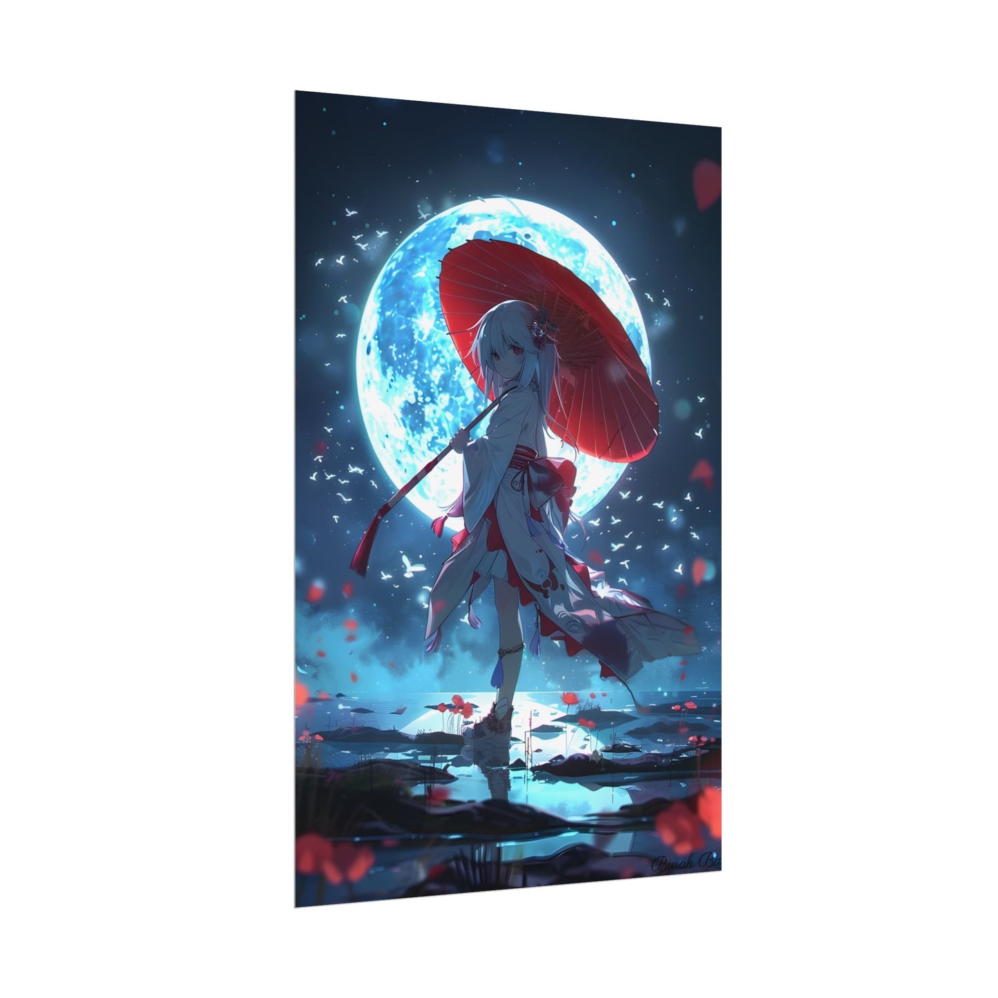 Cute Anime Girl with Umbrella: Rainy Day Art - Poster