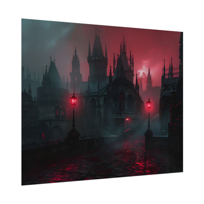 Dark Gothic Cityscape: Misty Twilight Artwork - Poster