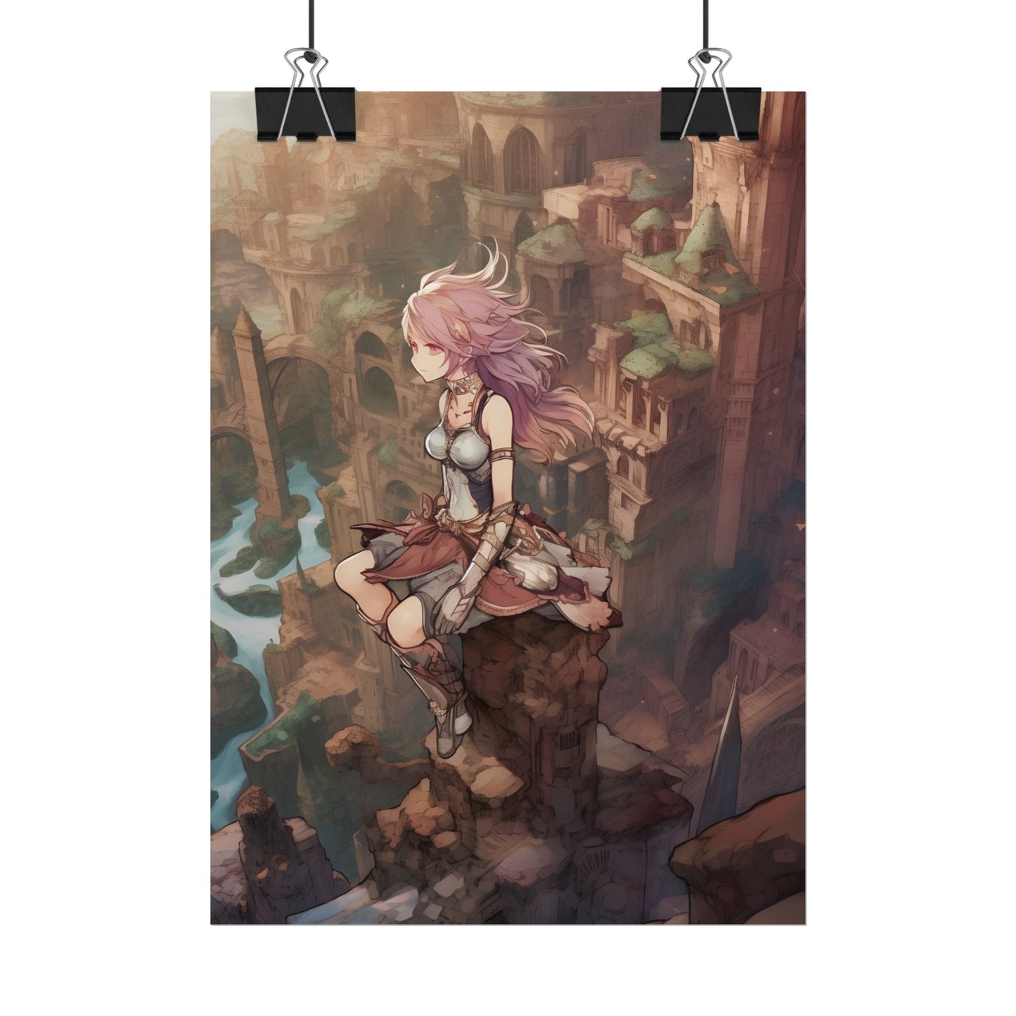 Dramatic Anime Feather: Detailed Urban Artwork - Poster