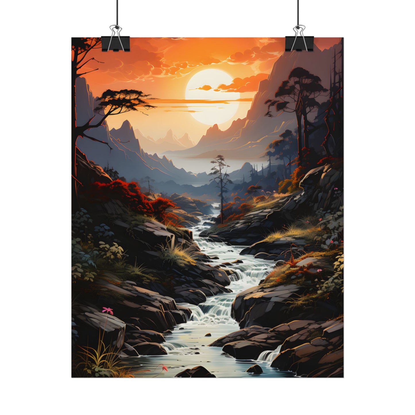 Breathtaking Waterfall: Vibrant Oil Painting Art - Poster