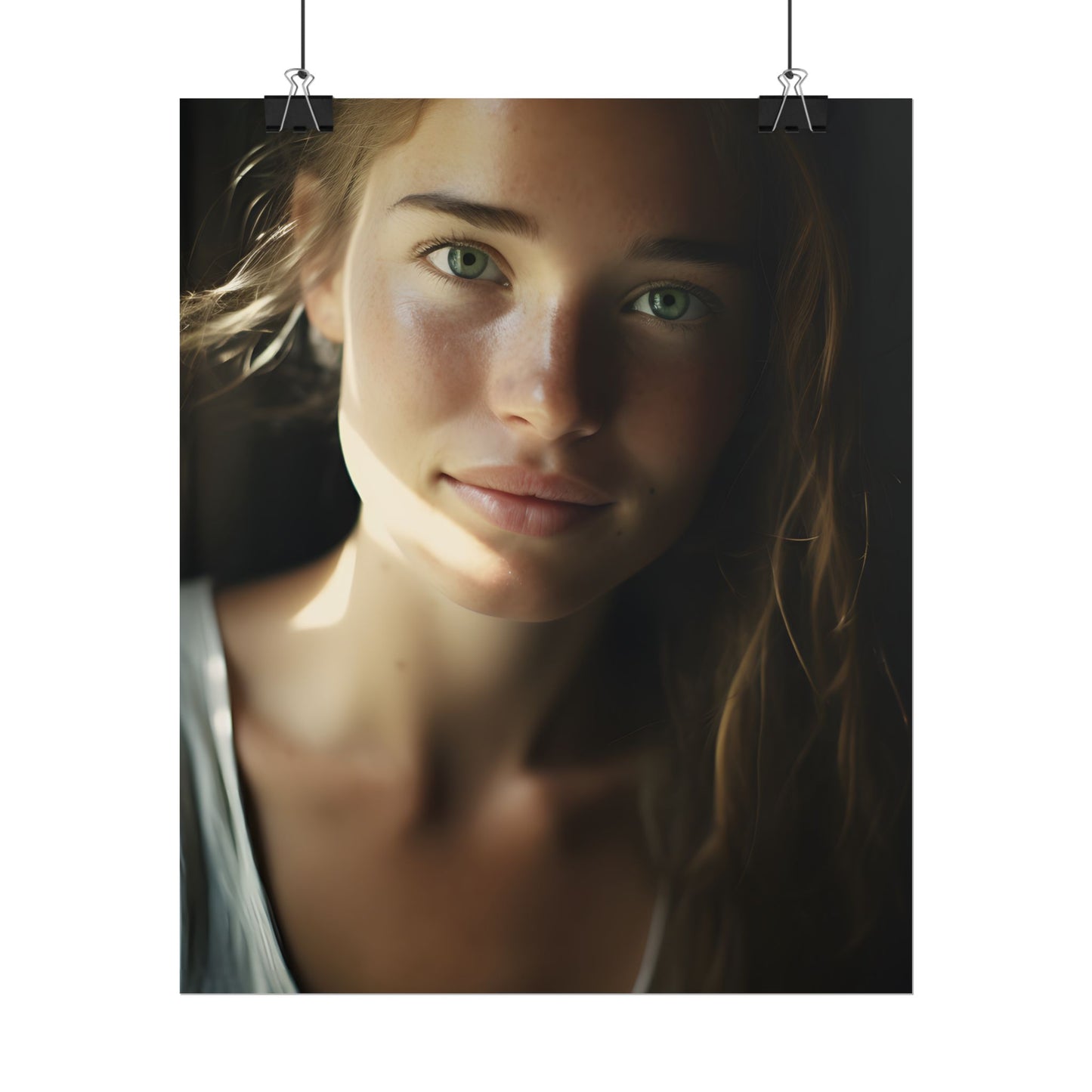 Grinning Woman: Close-Up Portrait with Joyful Expression - Poster