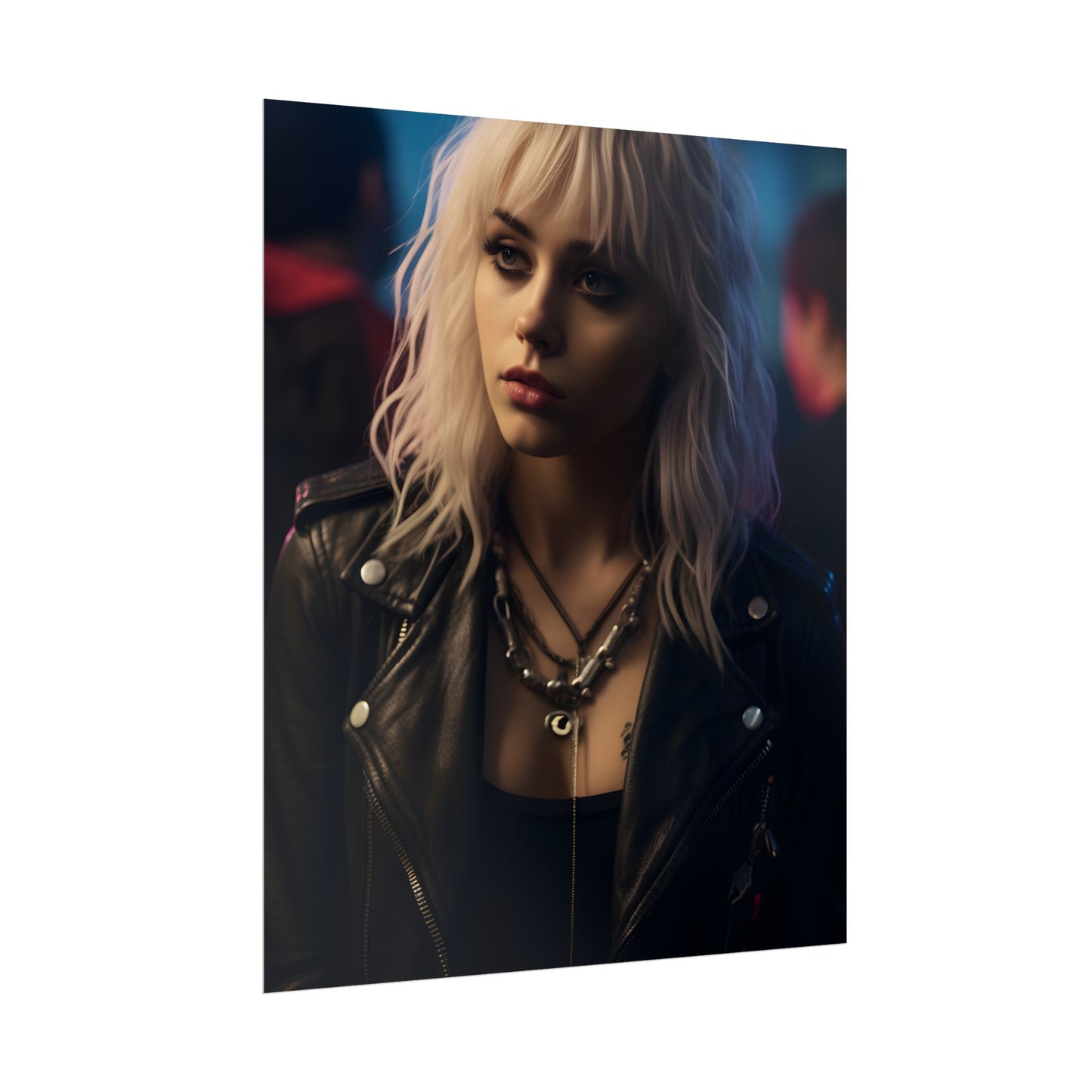Cyberpunk Blonde Woman: Fashionable Portrait in Close-Up - Poster