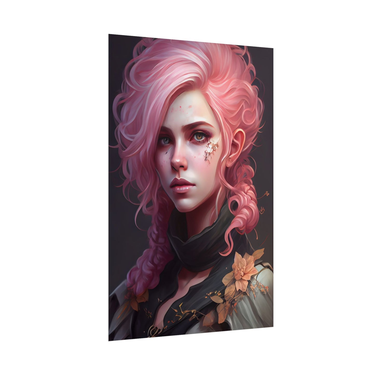 Astonishing Female Portrait: Vibrant Pink Hair in Dark Elegance - Poster