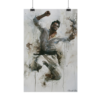 Watercolor Artwork: Man Dancing in Dynamic Movement - Poster
