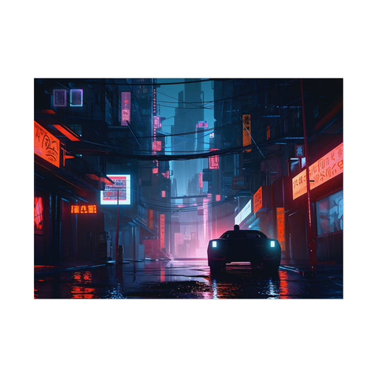 Cyberpunk City Night: Urban Dreams Digital Art - Poster