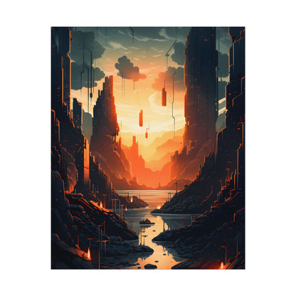 Cyberpunk Metropolis Ablaze: Nocturnal Digital Masterpiece - Poster
