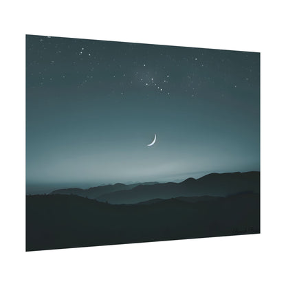 Minimalist Night Scene: Blue-Gray Sky Digital Art - Poster