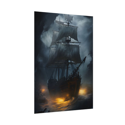 Ghostly Pirate Ship: Sailing Through the Ocean's Edge - Poster