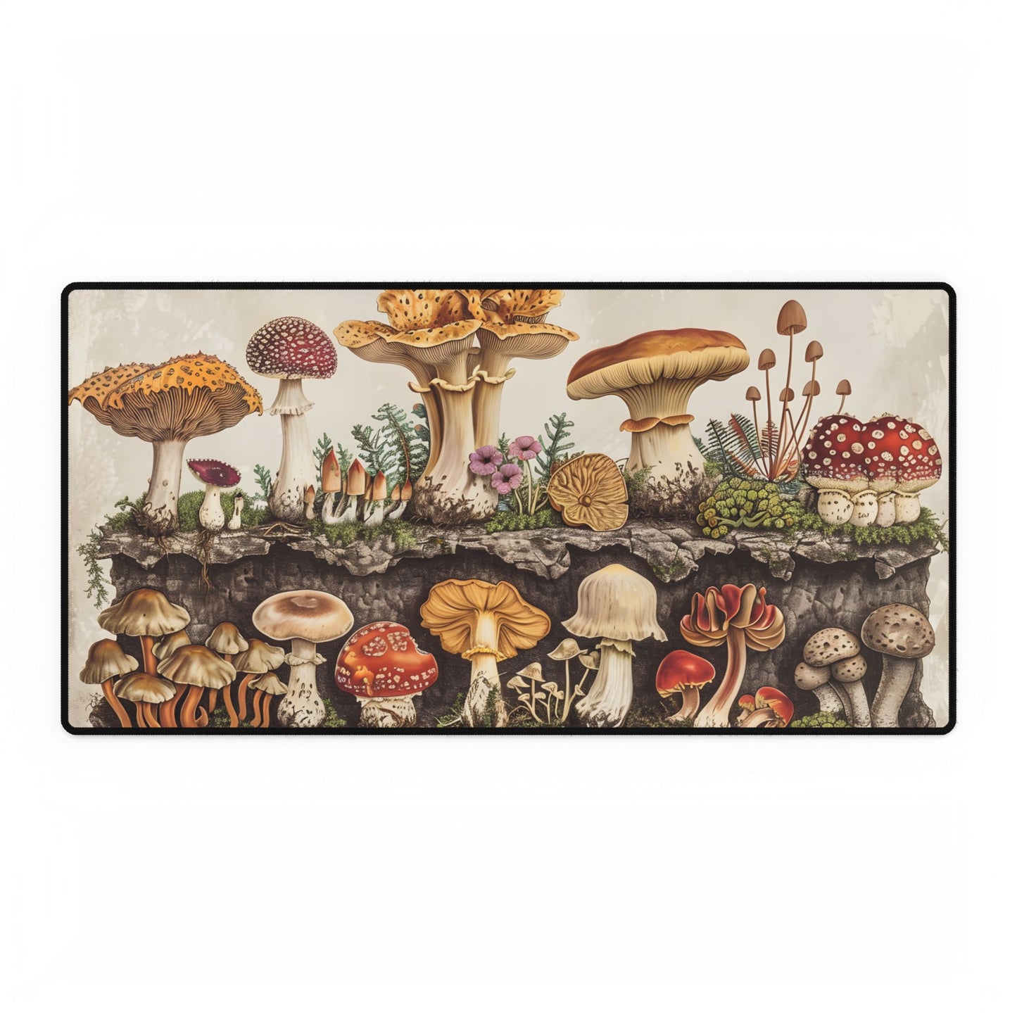 Vintage Mushroom Illustration: Detailed Artwork - Desk Mat