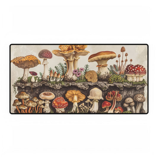 Vintage Mushroom Illustration: Detailed Artwork - Desk Mat