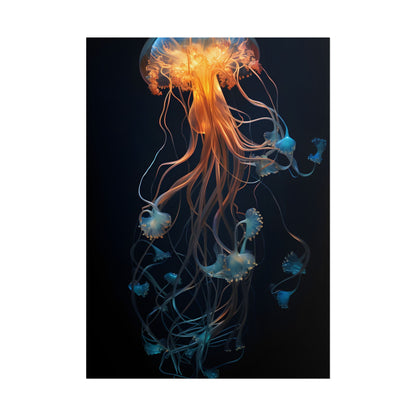 Bioluminescent Oceanic Ballet: Mesmerizing Underwater Scene Artwork - Poster