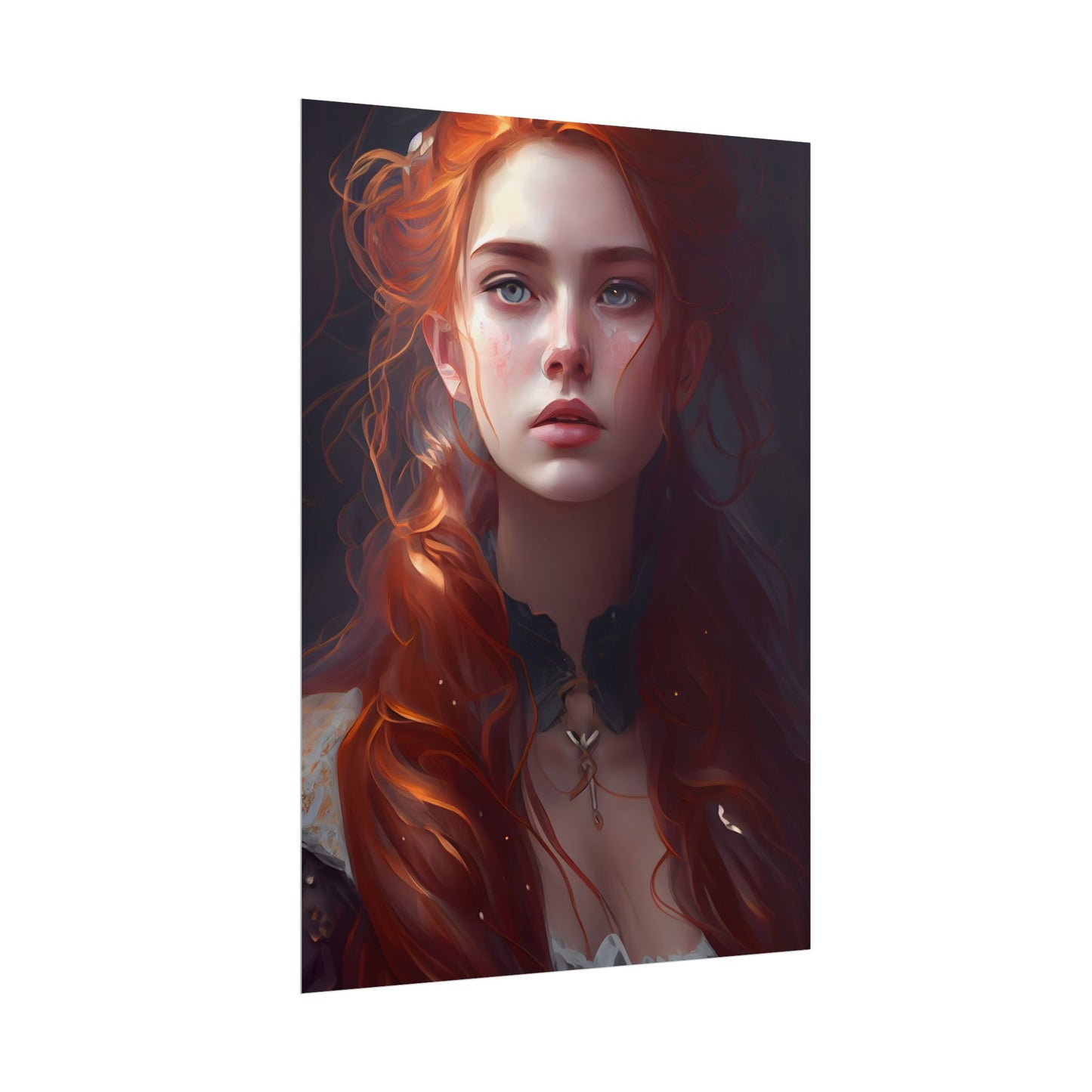 Elegant Redhead Portrait: Female Artwork in Dress - Poster