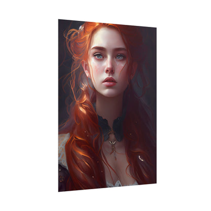 Elegant Redhead Portrait: Female Artwork in Dress - Poster