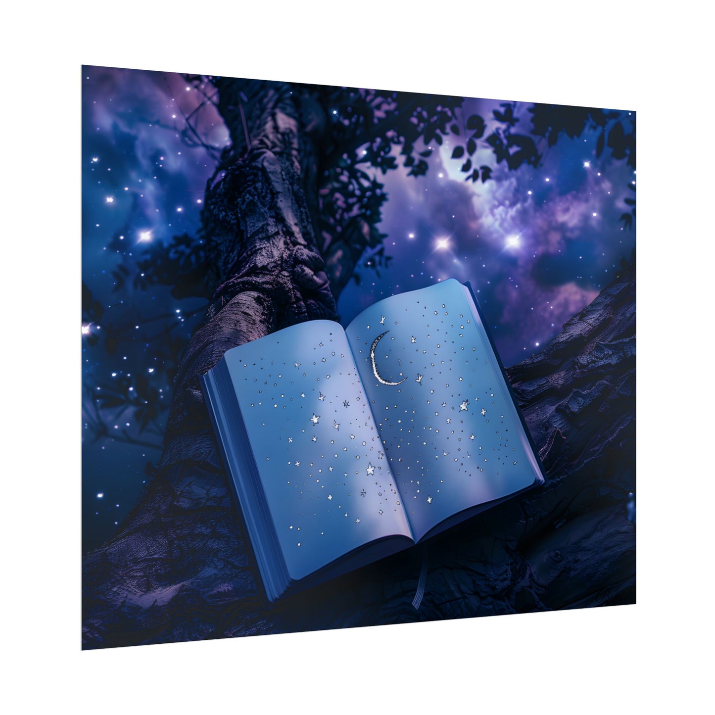 Mystical Night Sky: Celestial Dreams with Crescent Moon and Stars - Poster