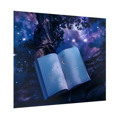 Mystical Night Sky: Celestial Dreams with Crescent Moon and Stars - Poster