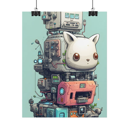 Mysterious Pixel Pets in Futuristic Room: Cyberpunk Artwork - Poster