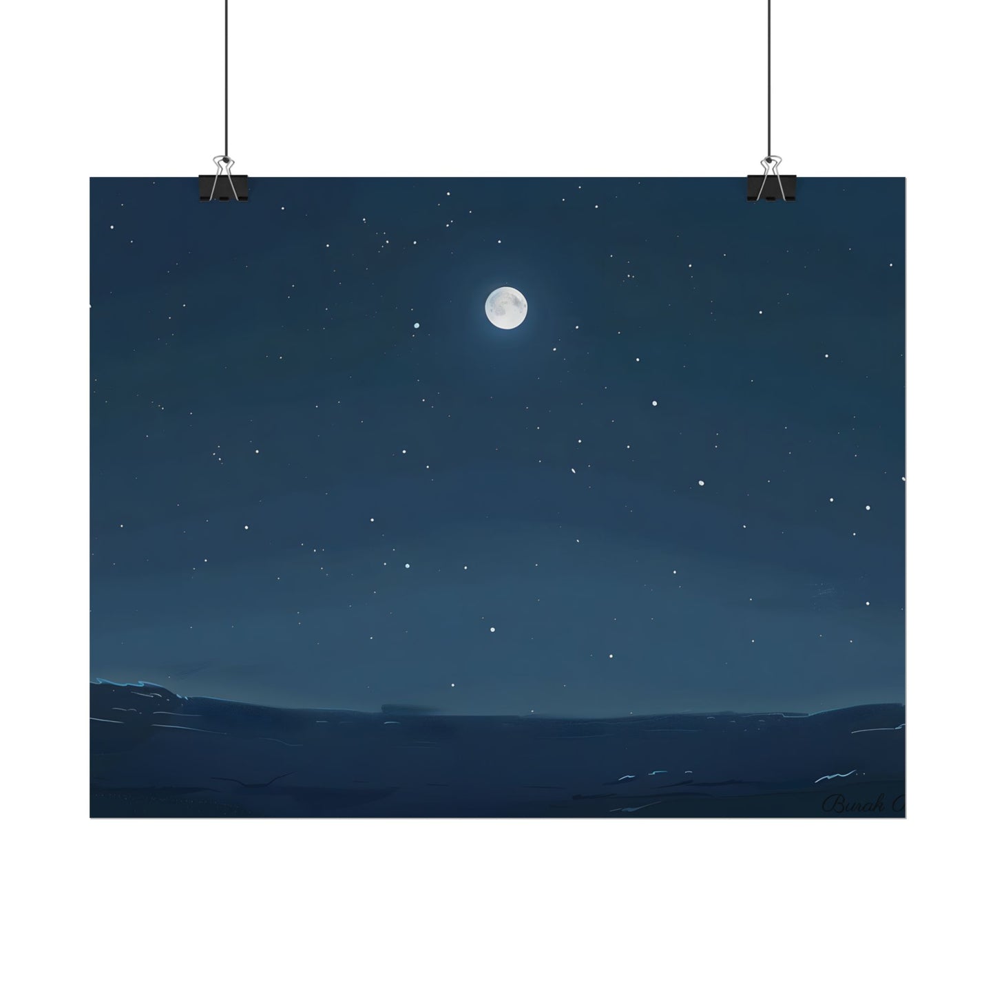 Starry Night Sky: Minimalist Beauty in Blue - Poster