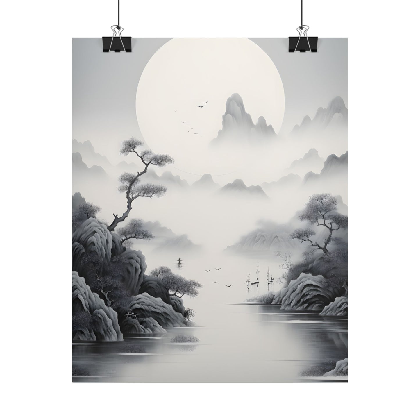 Chinese Ink Mirror Landscape: Serene Artwork - Poster