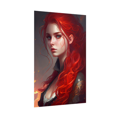 Composed Redhead: Elegant Portrait in Vibrant Red - Poster