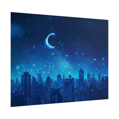 Peaceful Night Sky with Crescent Moon: Starry Digital Art - Poster