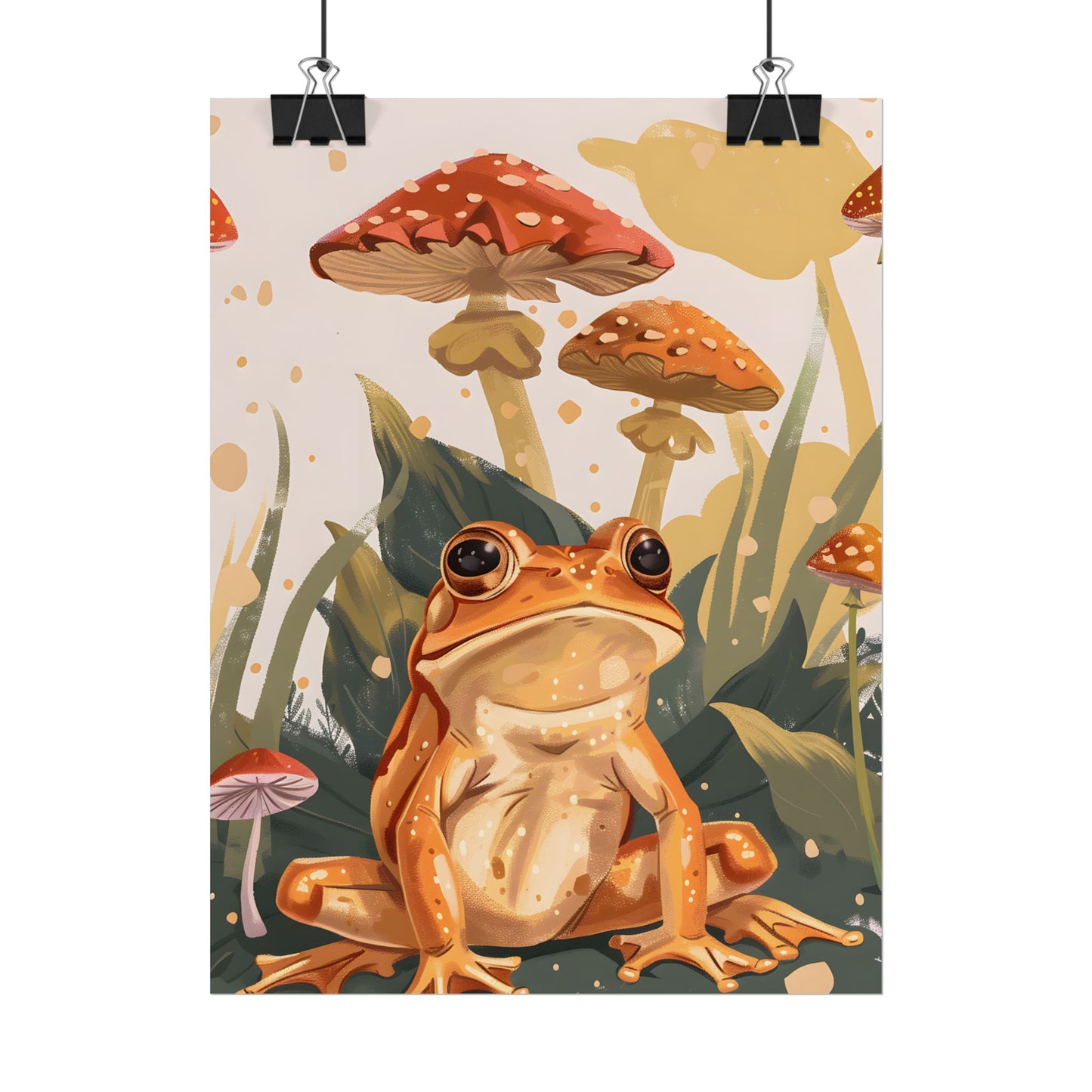 Retro Frog's Smile: Colorful Mushroom Illustration - Poster