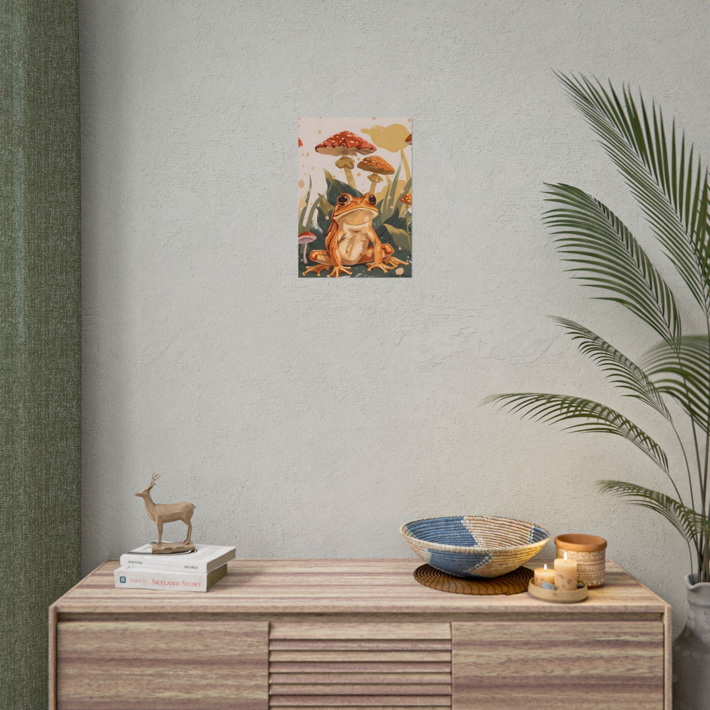 Retro Frog's Smile: Colorful Mushroom Illustration - Poster