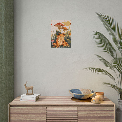Retro Frog's Smile: Colorful Mushroom Illustration - Poster