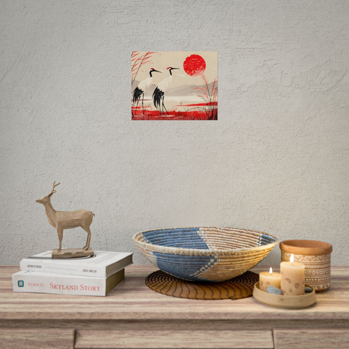 Peaceful Cranes in Serene Nature: Landscape Artwork - Poster