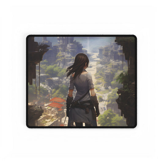 Dramatic Anime City Warrior: Bird's Eye View Digital Art - Desk Mat