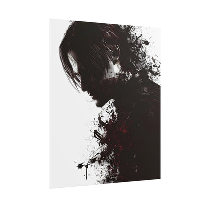 Emerging from Darkness: Blood-Splattered Figure Digital Art - Poster