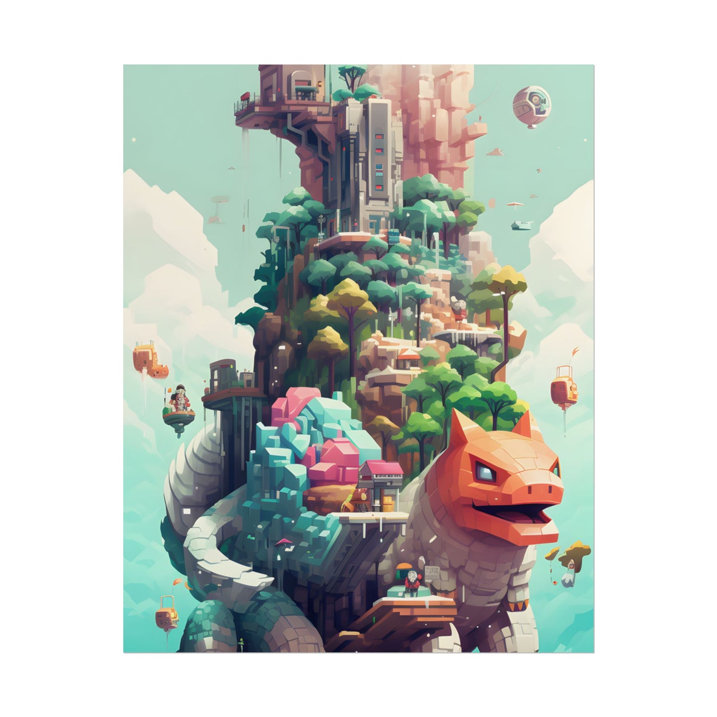 Pixelated Cyber-Pets: Digital Artwork of Illuminated Creatures - Poster