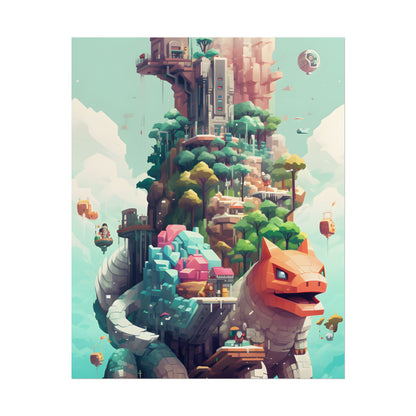 Pixelated Cyber-Pets: Digital Artwork of Illuminated Creatures - Poster