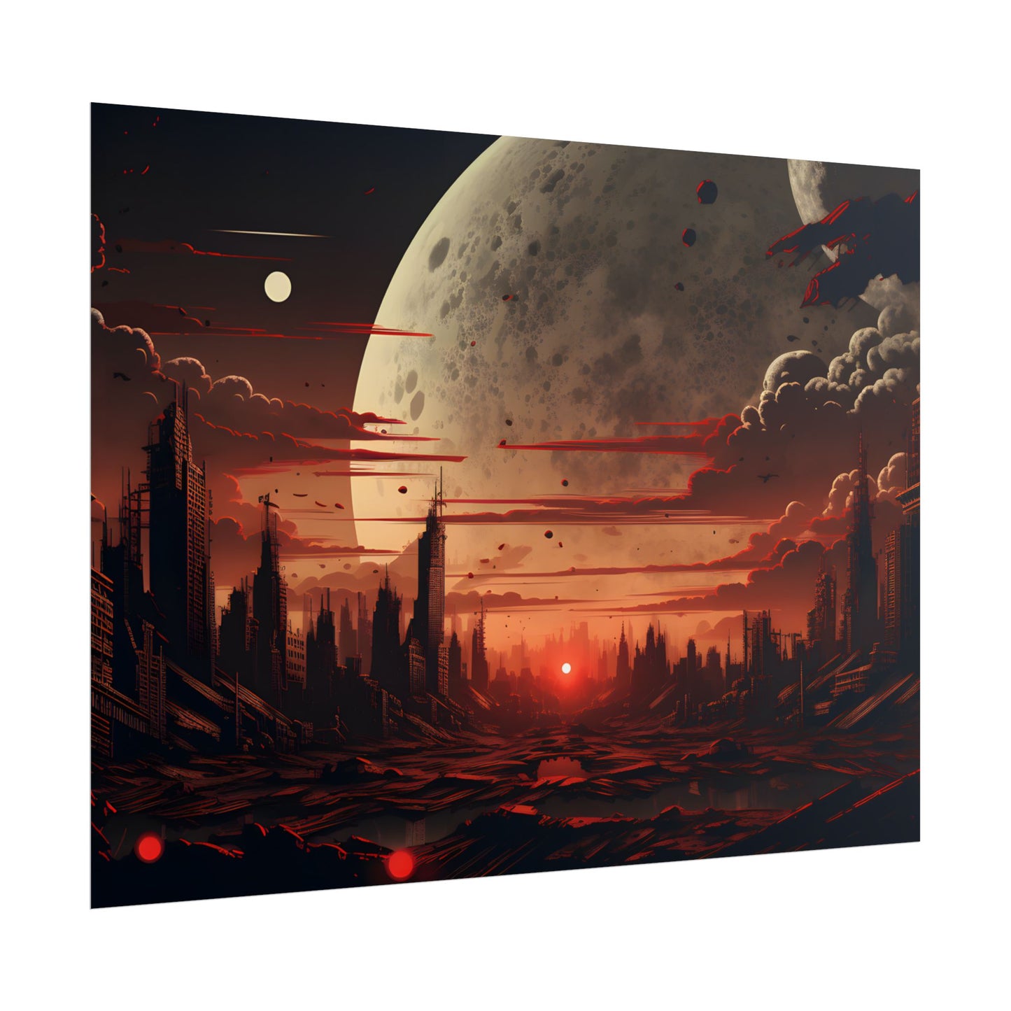 Landscape at Night: Burning Cyberpunk Neon Lights - Poster