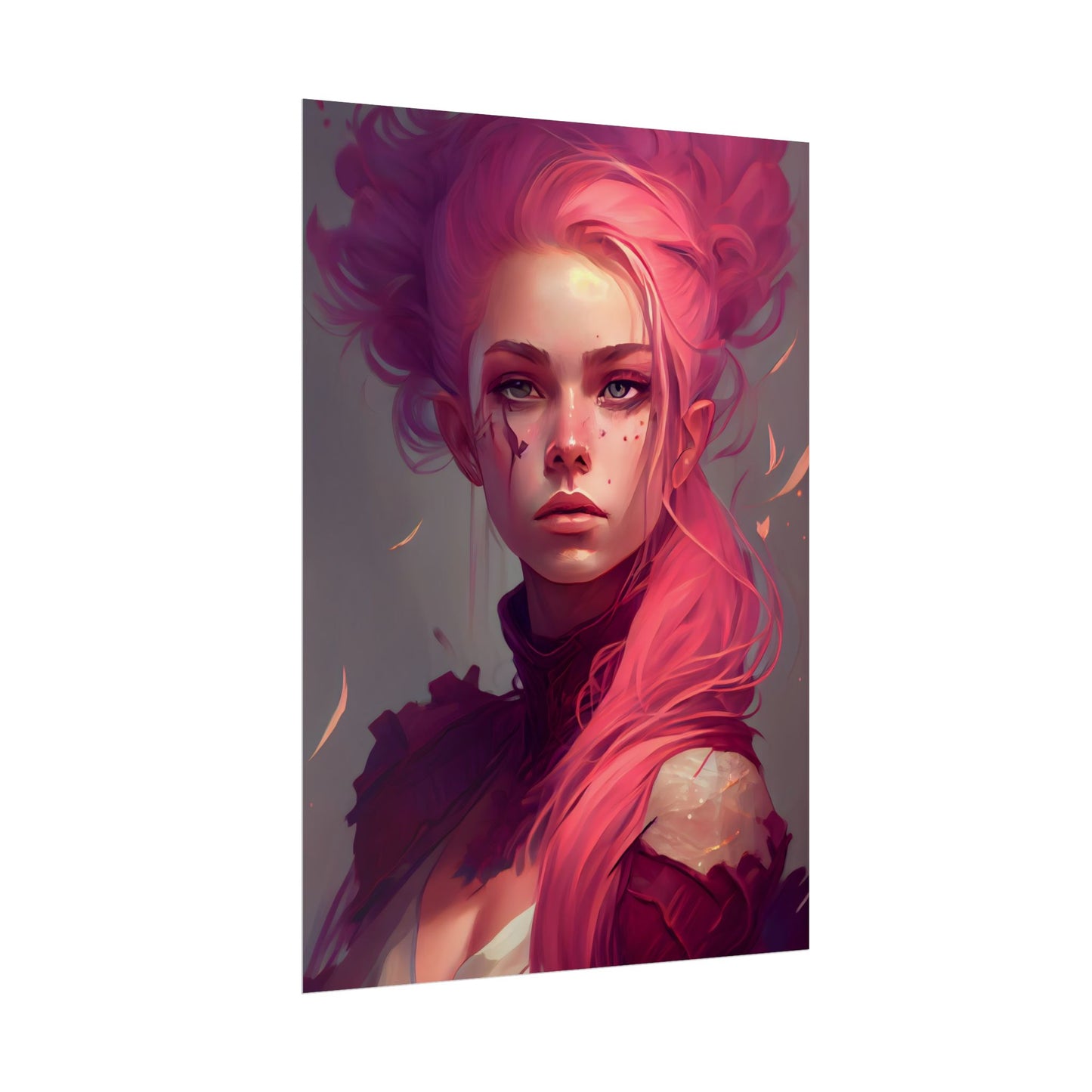 Enigmatic Portrait: Pink Hair in Darkness - Poster